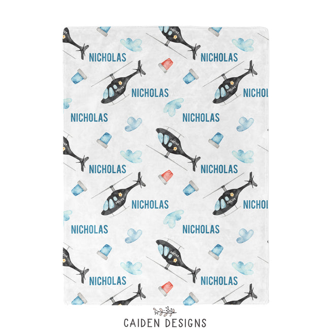 personalized police helicopter personalized baby blanket