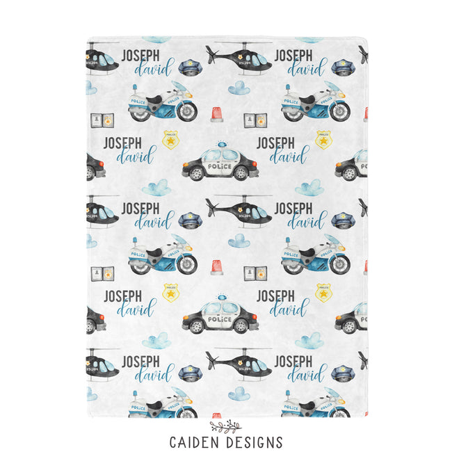 Police themed personalized baby blanket 