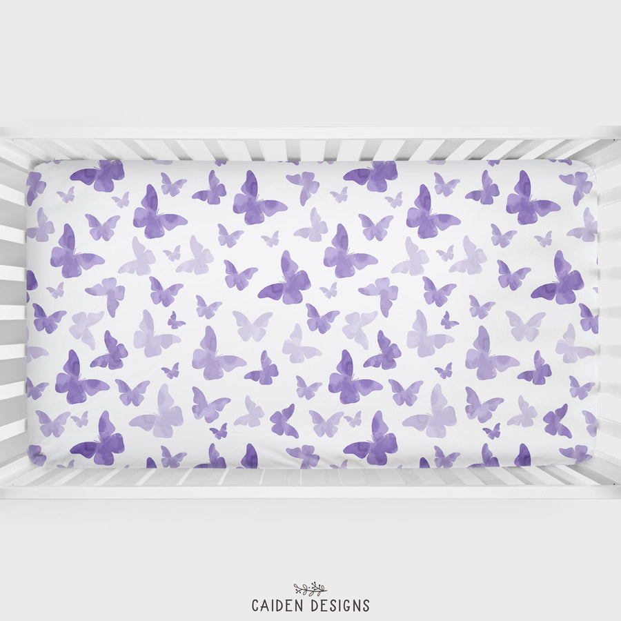 Purple Butterflies Personalized Crib Sheet