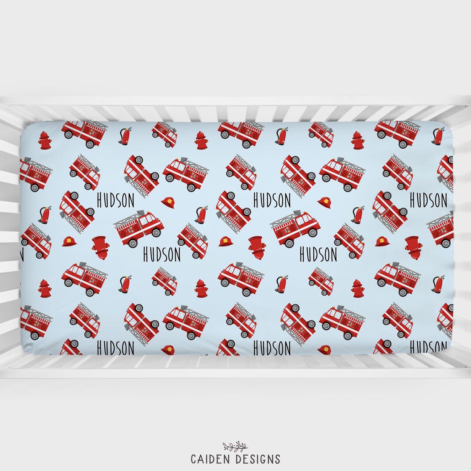 Fire Trucks Personalized Crib Sheet Caiden Designs