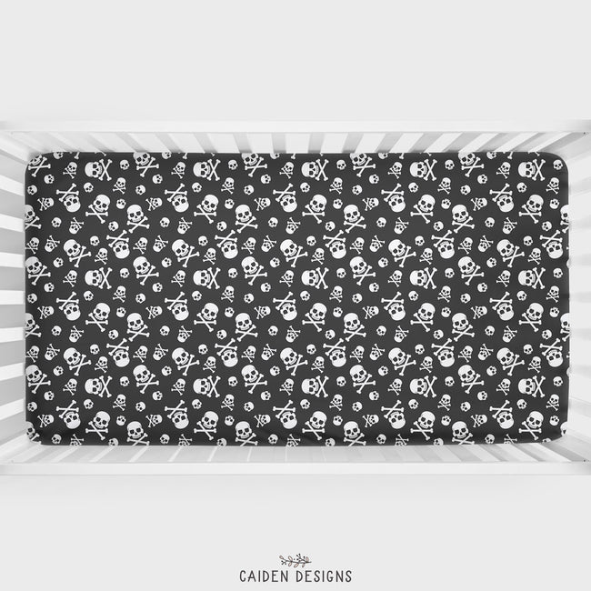 Skulls and Crossbones Personalized Crib Sheet