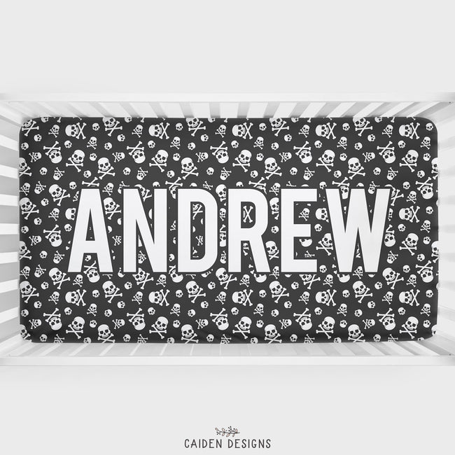 Skulls and Crossbones Personalized Crib Sheet