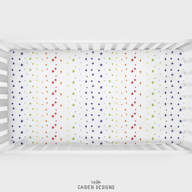 Rainbow Stars Personalized Crib Sheet