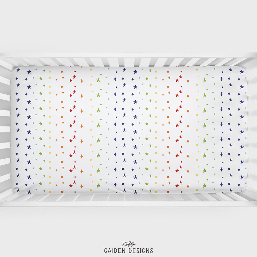 Rainbow Stars Personalized Crib Sheet