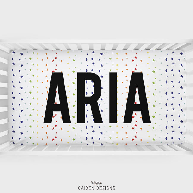 Rainbow Stars Personalized Crib Sheet