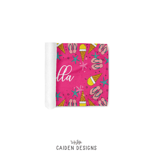 Flip Flops & Ice Cream Personalized Beach Towel