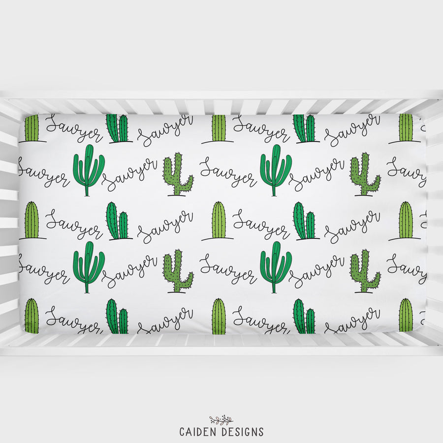 Tropical Cactus Personalized Crib Sheet