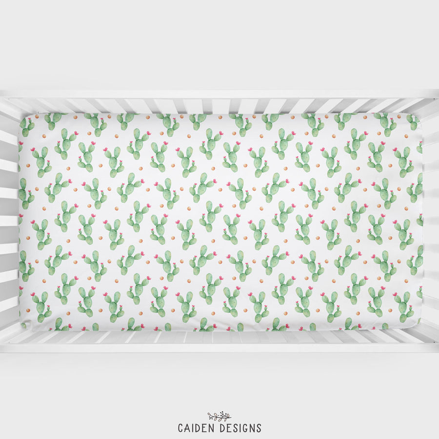 Watercolor Cacti Personalized Crib Sheet