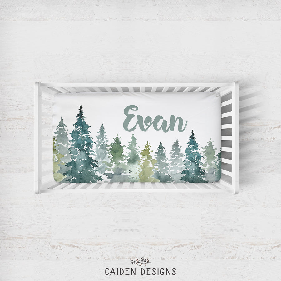Watercolor Forest Personalized Crib Sheet