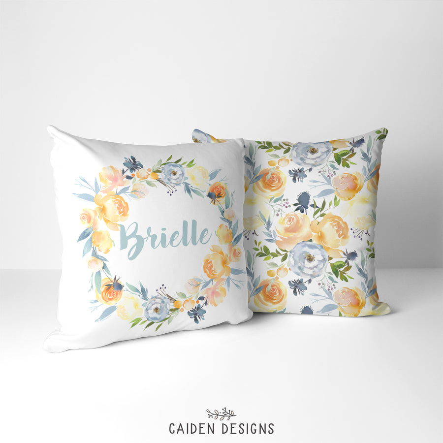 Watercolor Roses & Thistles Personalized Pillow
