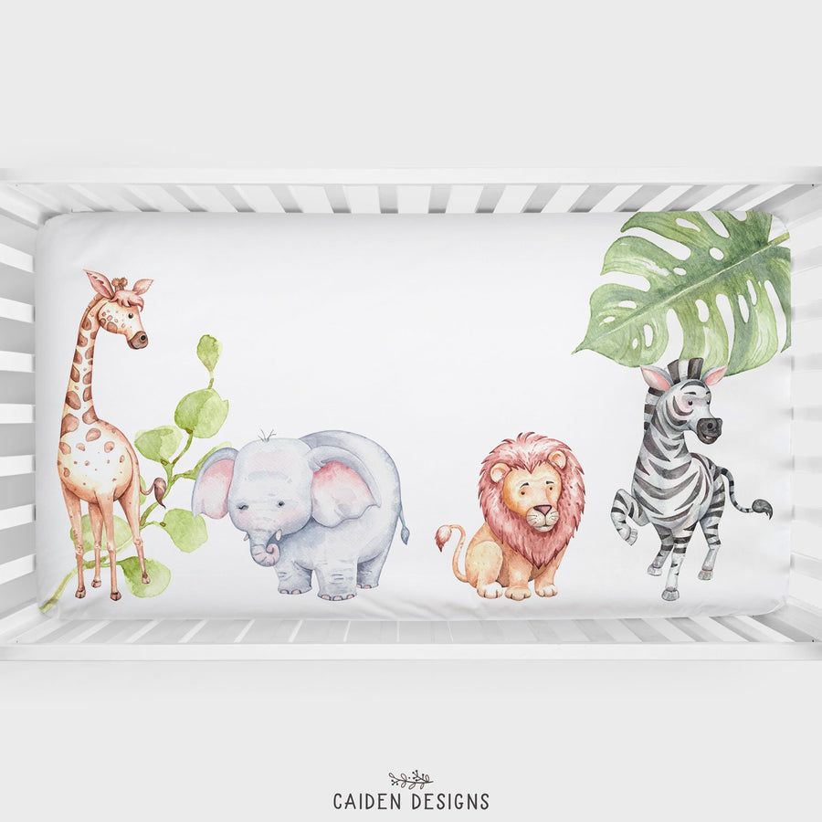 Watercolor Safari Personalized Crib Sheet