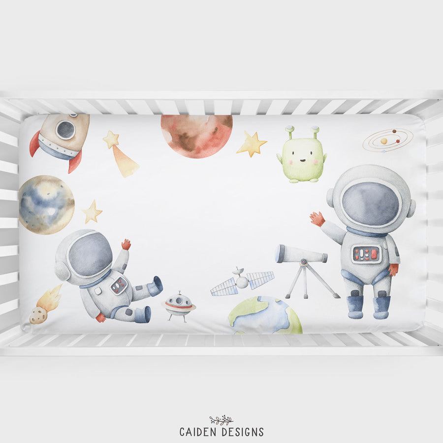 Watercolor Space Personalized Crib Sheet