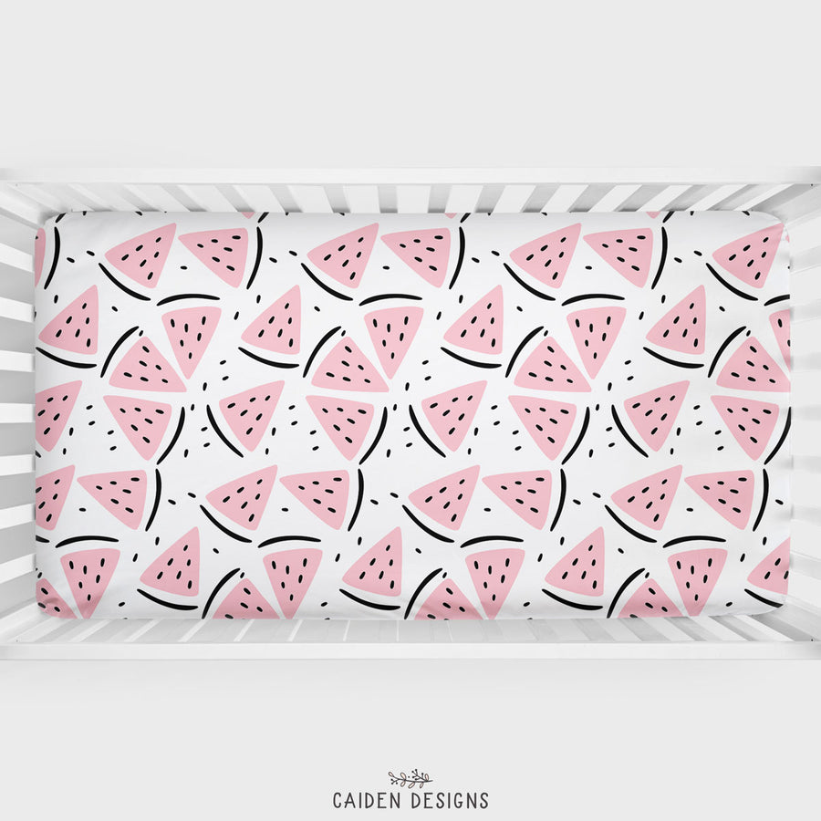 Pink Watermelon Personalized Crib Sheet