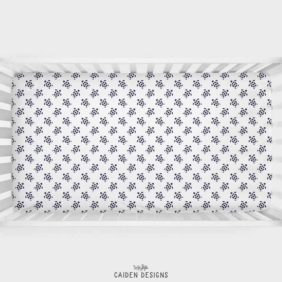 White Nautical Turtles Personalized Crib Sheet
